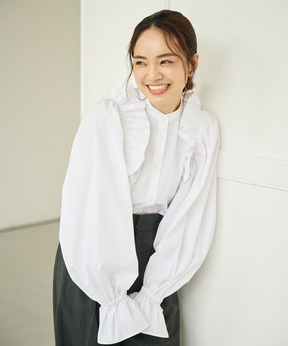 #Newans 【洗濯機可能/シワになりにくい】〈春名亜美さんコラボ〉ショルダーフリルブラウス 