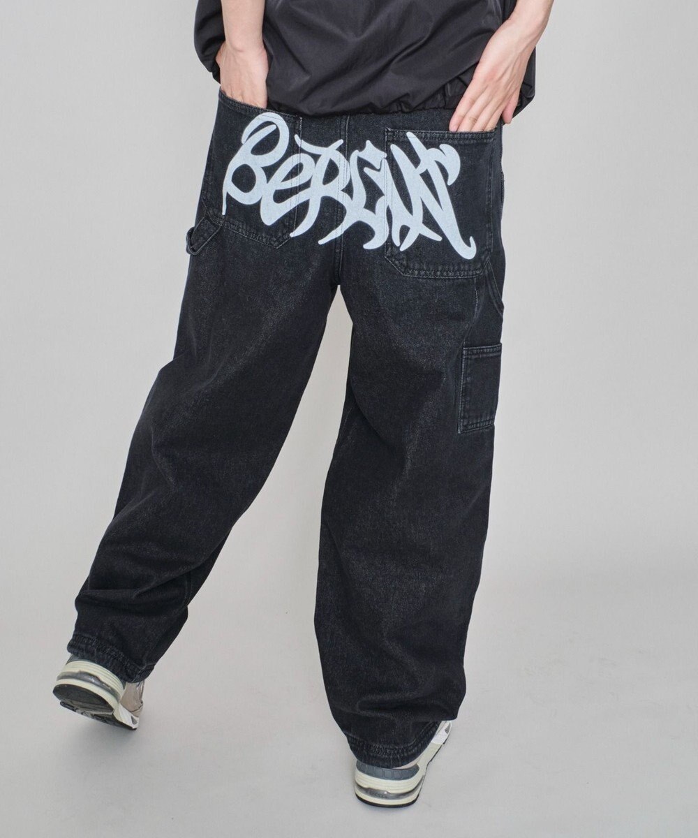 WEGO 【ウエスト紐で調整】イージーペインターグラフィックデニムパンツ 