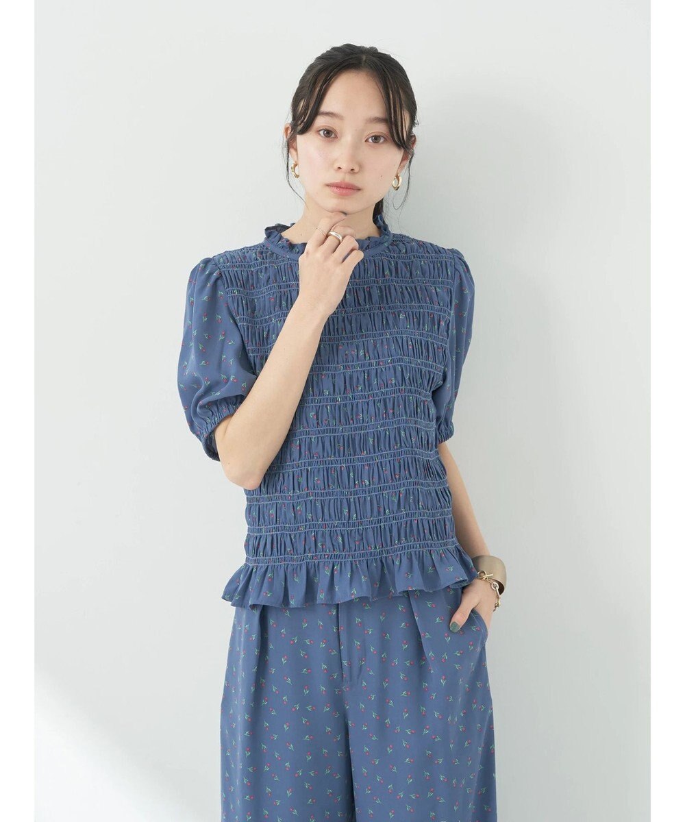 earth music&ecology 花柄パフスリシャーリングブラウス 