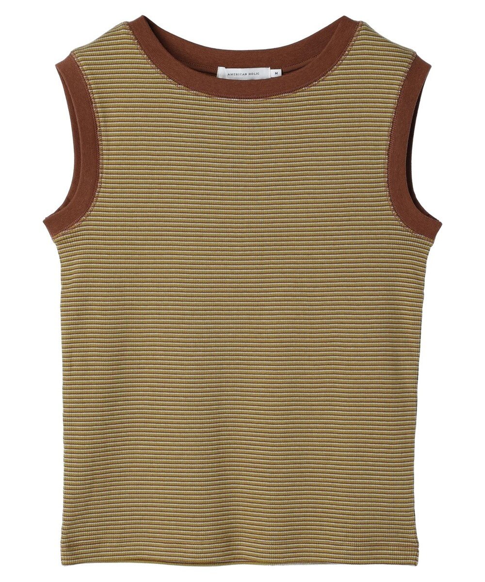 AMERICAN HOLIC ミジンボーダーノースリーブカットプルオーバー 