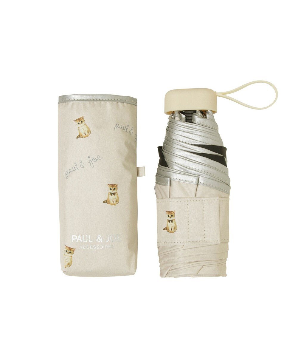 MOONBAT 【 遮光率100％/遮熱/UV/コンパクト】PAUL&JOE ACCESSOIRES(ポール&ジョー) 晴雨兼用日傘 ヌネット×ロゴ ネコ 5段折りたたみ傘 