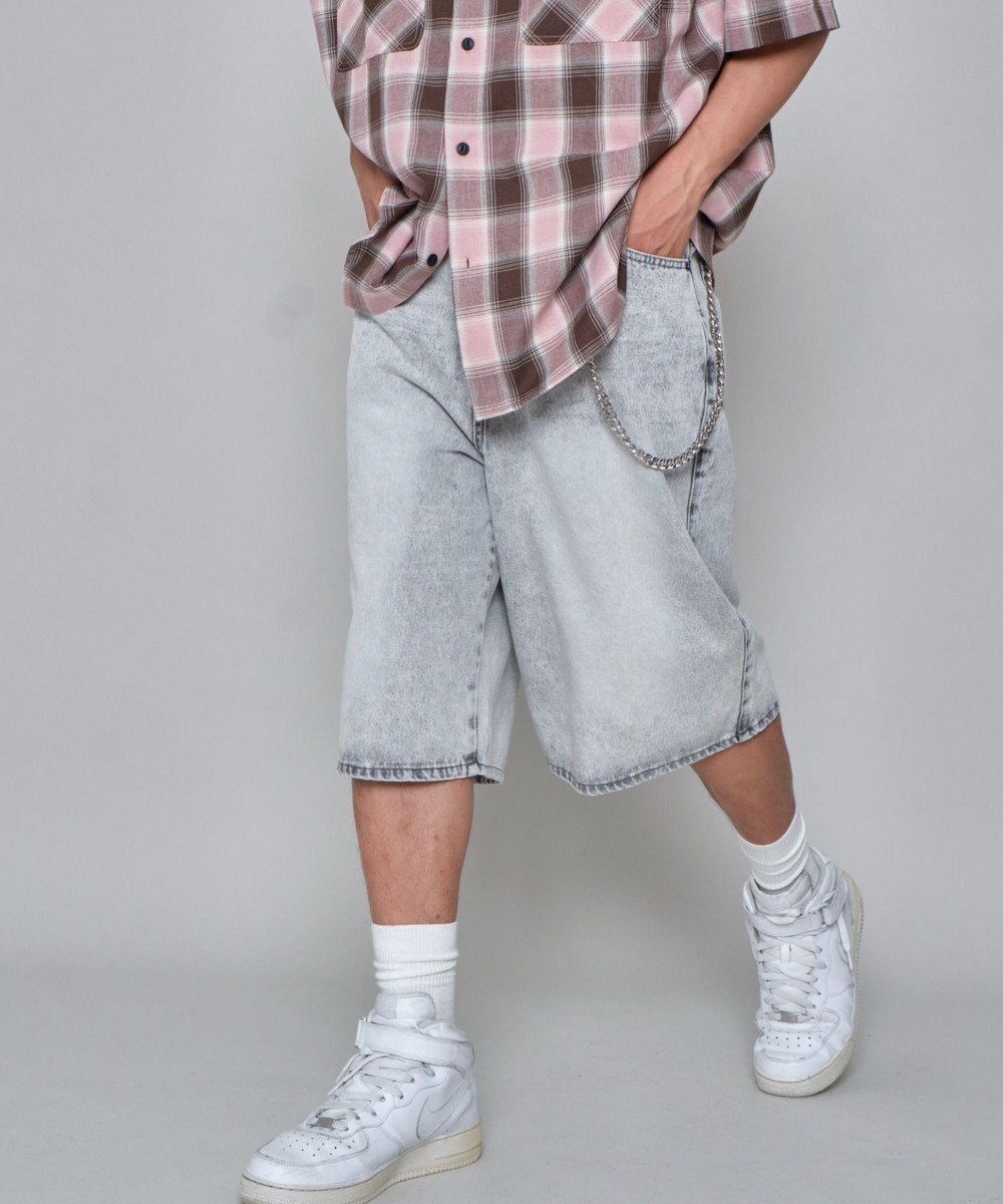 WEGO 【ユニセックス着用ITEM】チェーン付きスーパーバギーデニムショーツ 