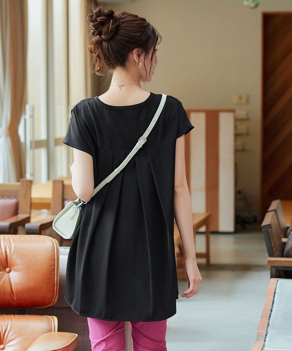 Tiaclasse 【洗える】フレンチスリーブキーネックシャツチュニックブラウス 