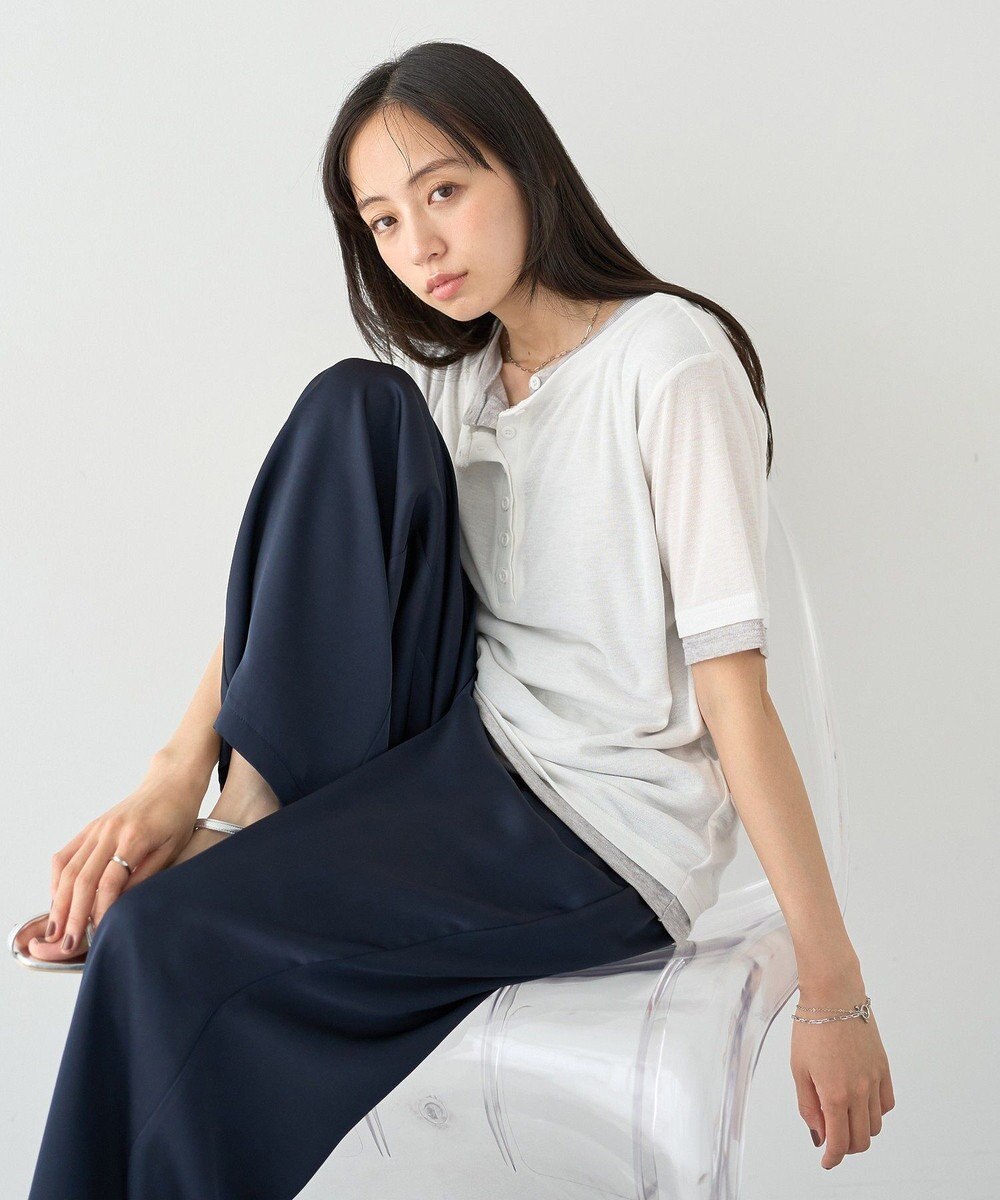 earth music&ecology シアーレイヤード風5分袖プルオーバー 