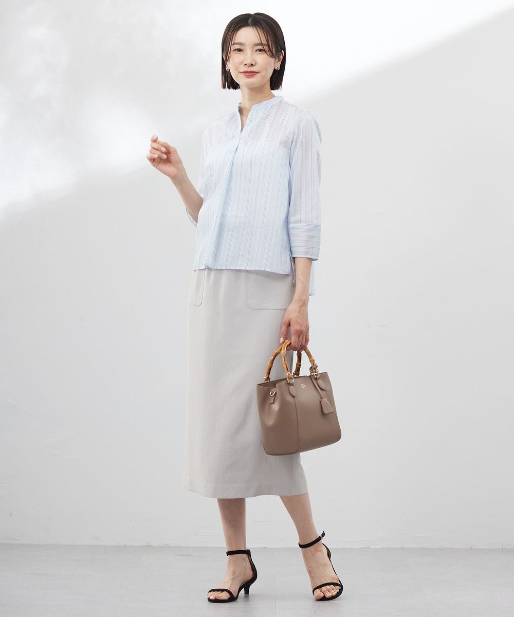 J.PRESS LADIES 【洗える】ランダムストライプ スタンドカラー  ブラウス 