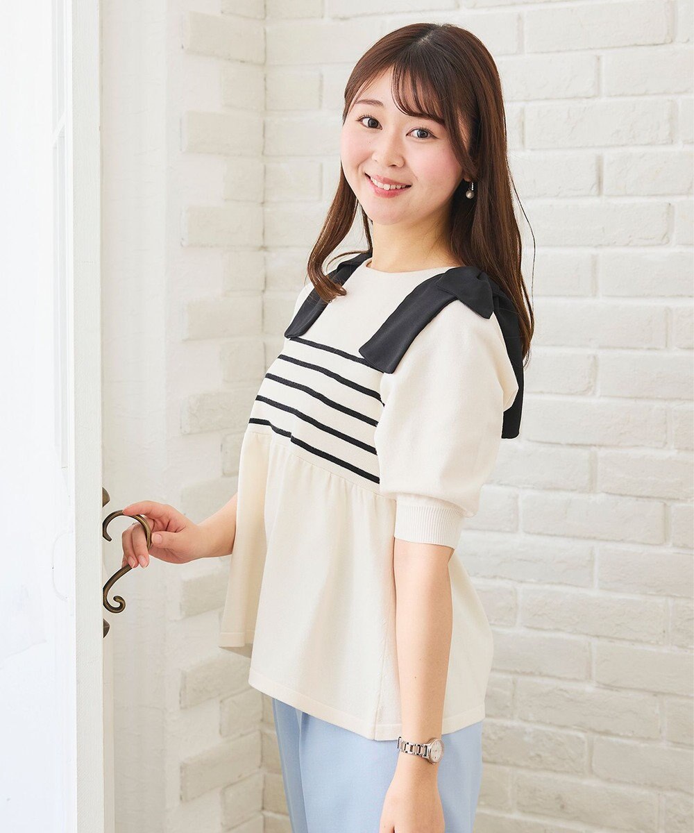 Feroux 肩リボン ペプラムニット 