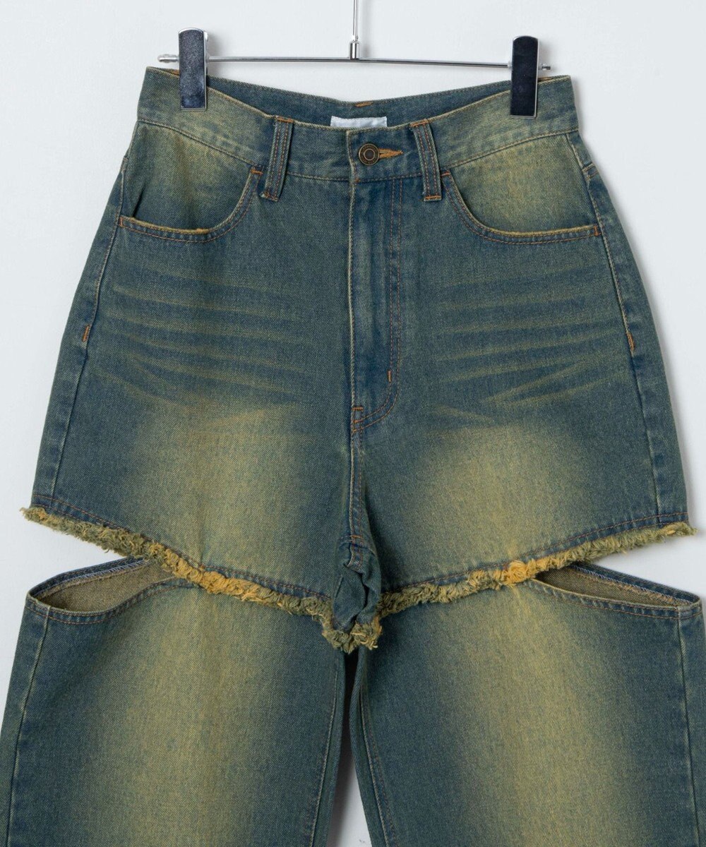 WEGO ヴィンテージウォッシュサイドカットデニムパンツ 