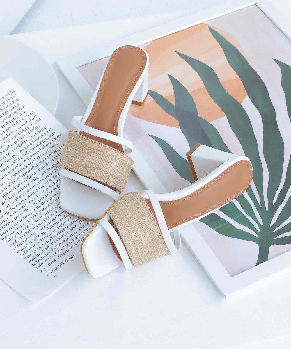 Tiaclasse 【小倉優子さん着用】ラタン風配色ストラップサンダル 