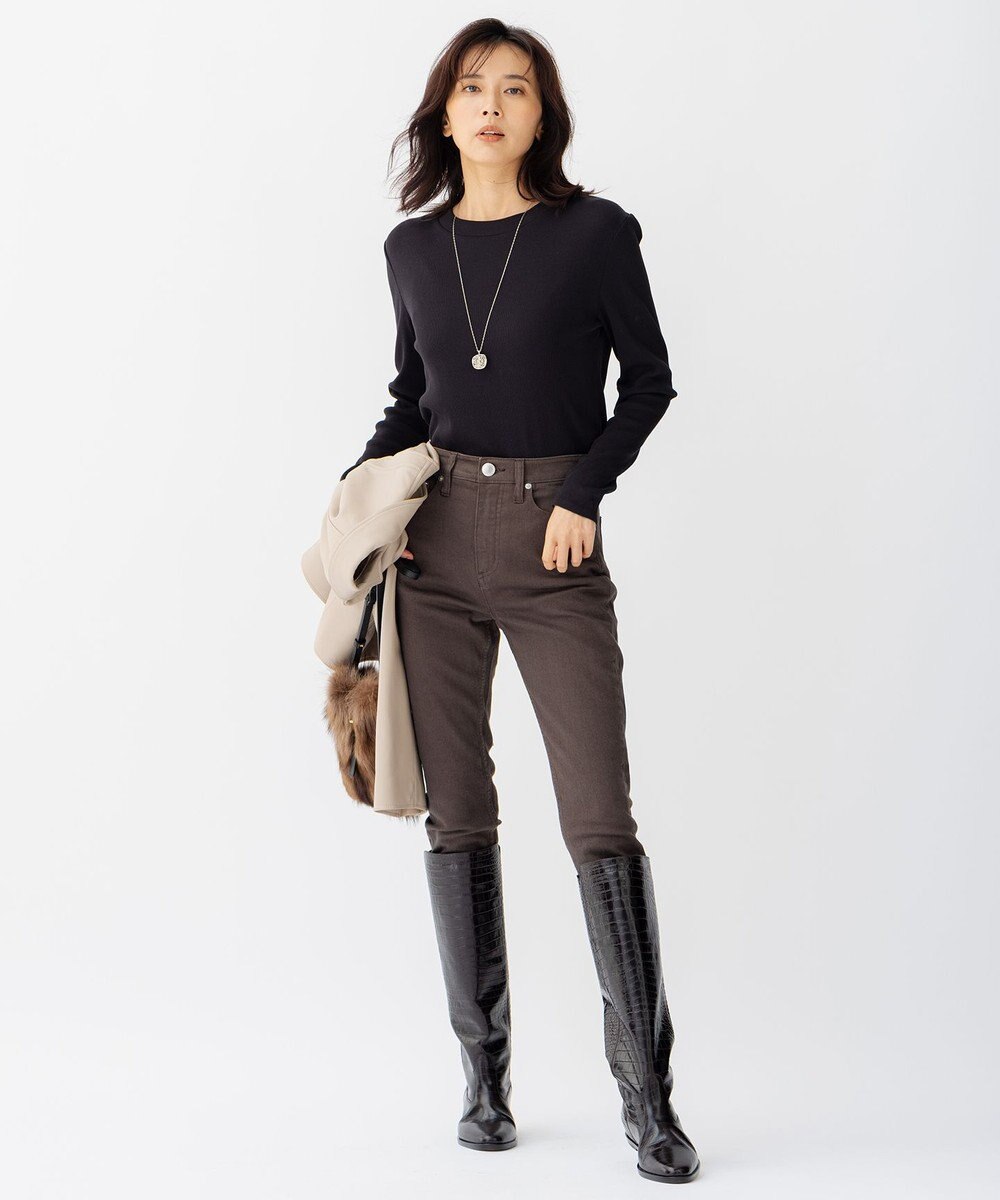 23区 L 【洗える】オーガニックコットンリブ クルーネック カットソー 