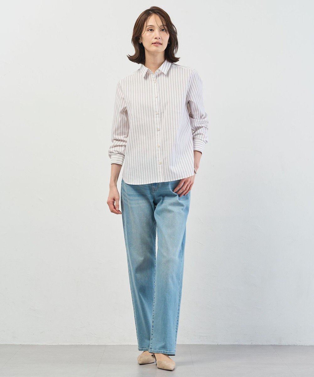 J.PRESS LADIES BEZコットンナイロン ストライプ シャツカラー ブラウス 