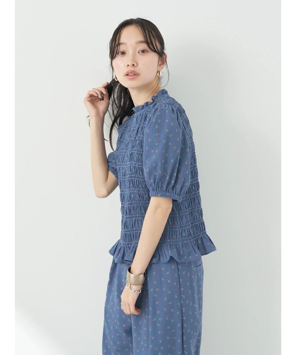 earth music&ecology 花柄パフスリシャーリングブラウス 