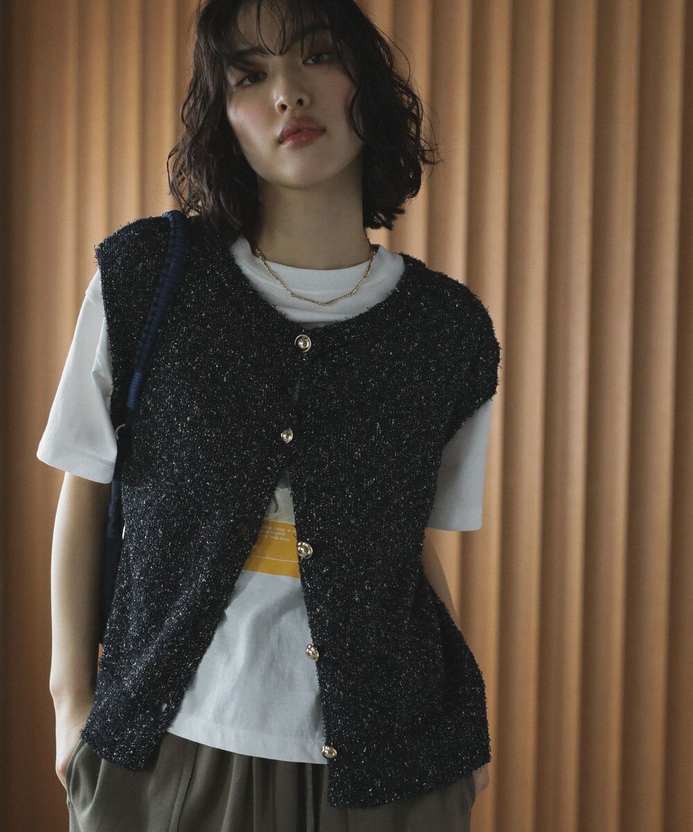 Green Parks ツィード風金釦ニットベスト 