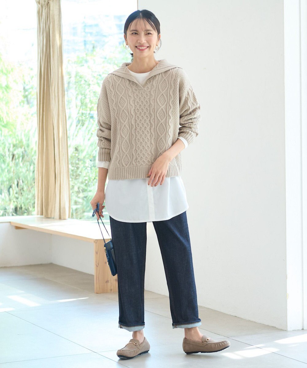 ANY 【洗濯機可】スキッパーソフトタッチアラン柄ニット 