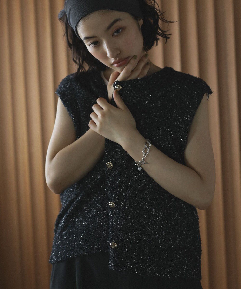 Green Parks ツィード風金釦ニットベスト 