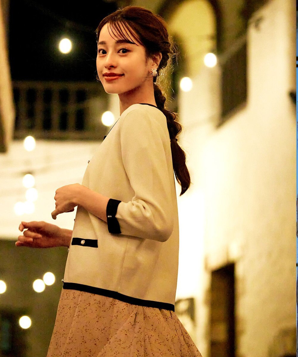 Tiaclasse 【洗える】配色使い総針袖リボンカーデ 