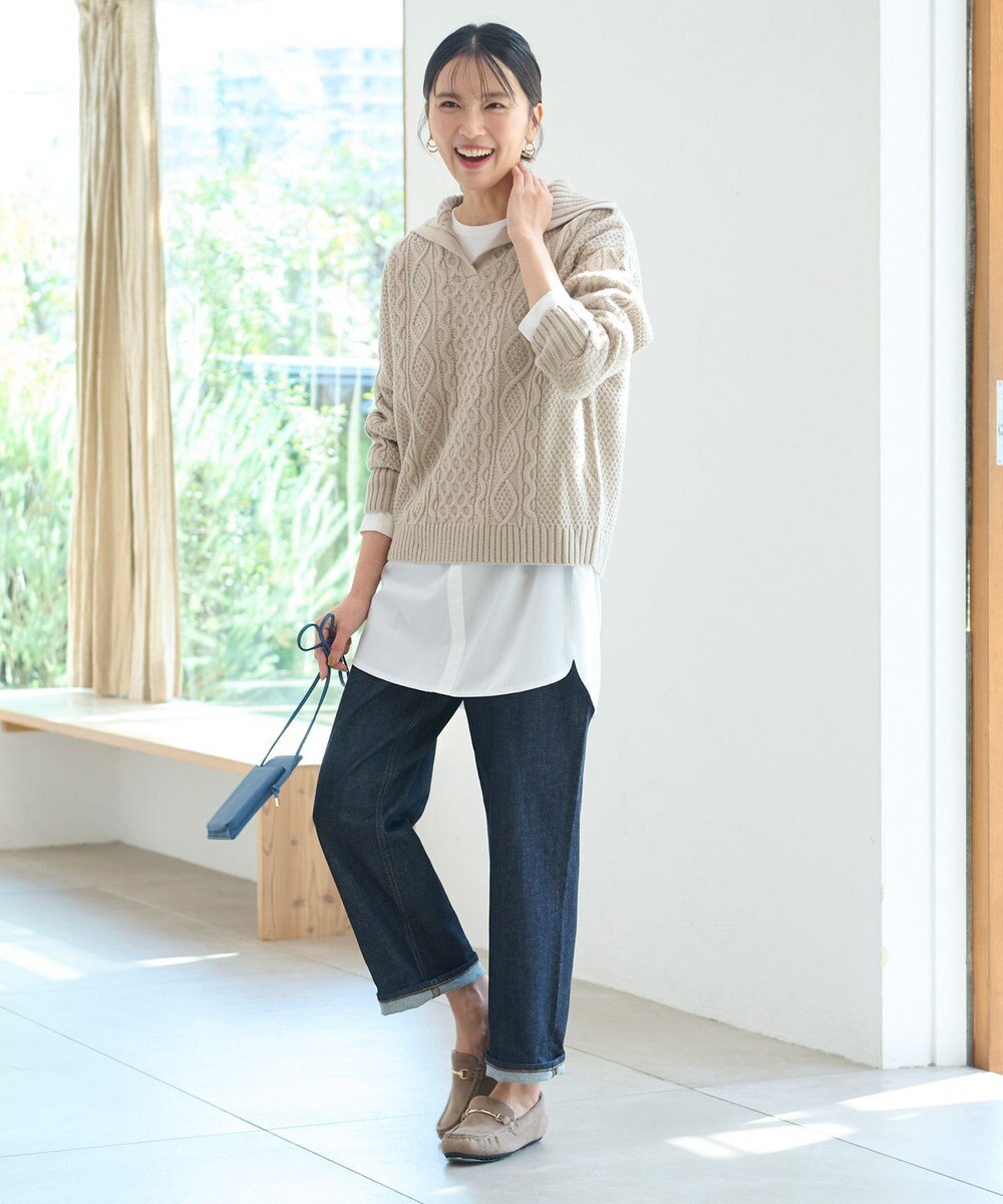 ANY 【洗濯機可】スキッパーソフトタッチアラン柄ニット 