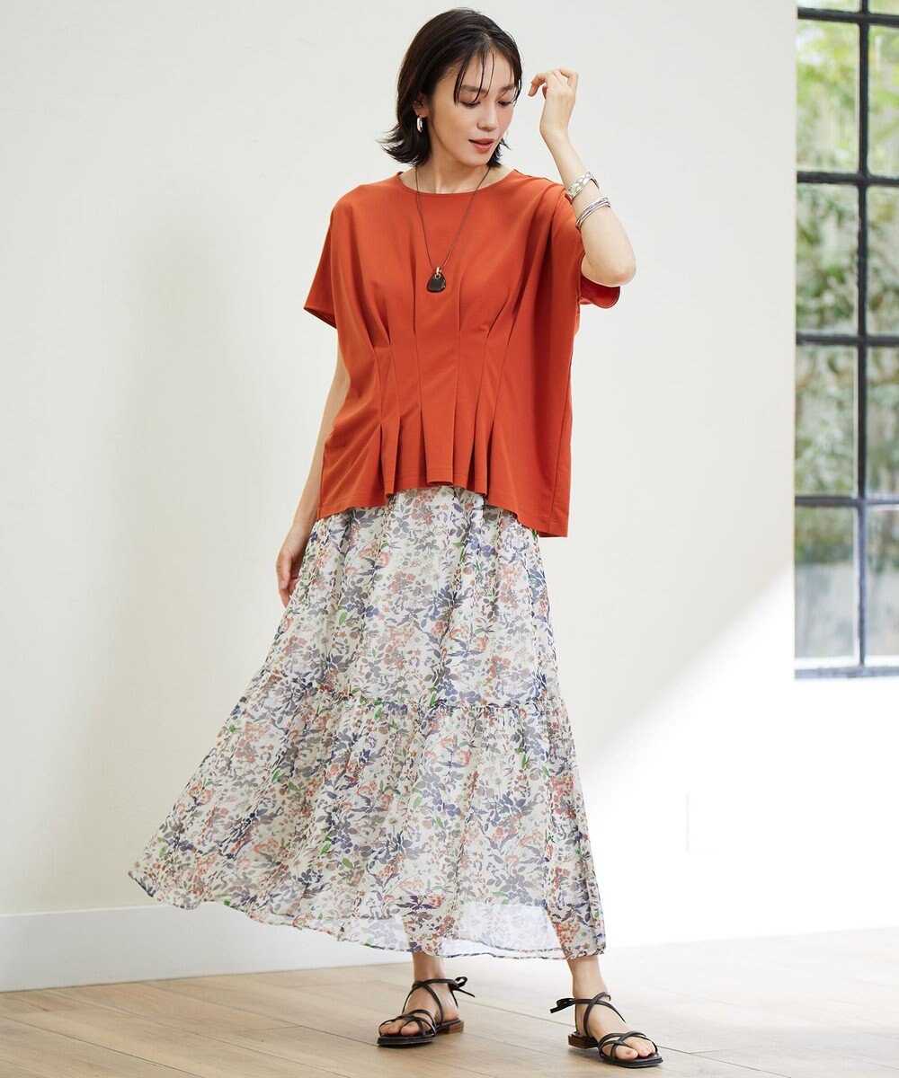 自由区 【セットアップ対応・洗える】ボタニカルフラワープリントティアード スカート 