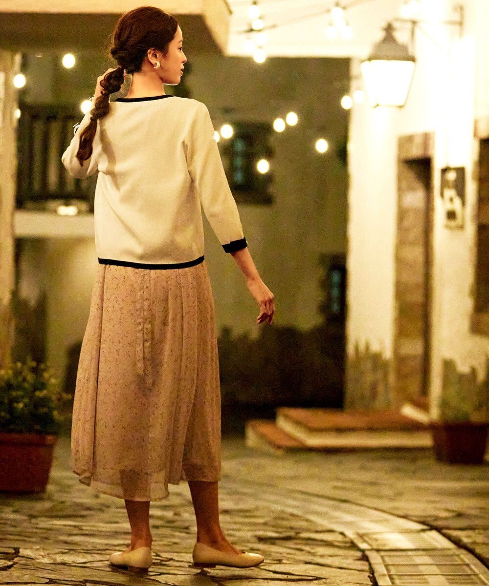 Tiaclasse 【洗える】配色使い総針袖リボンカーデ 