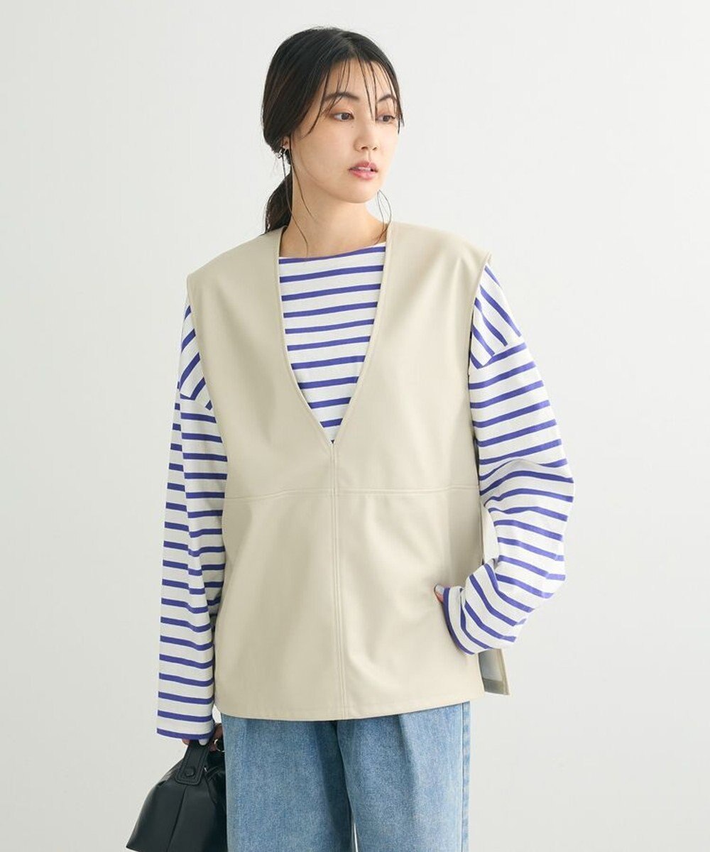 Green Parks フェイクレザーＶネックベスト 