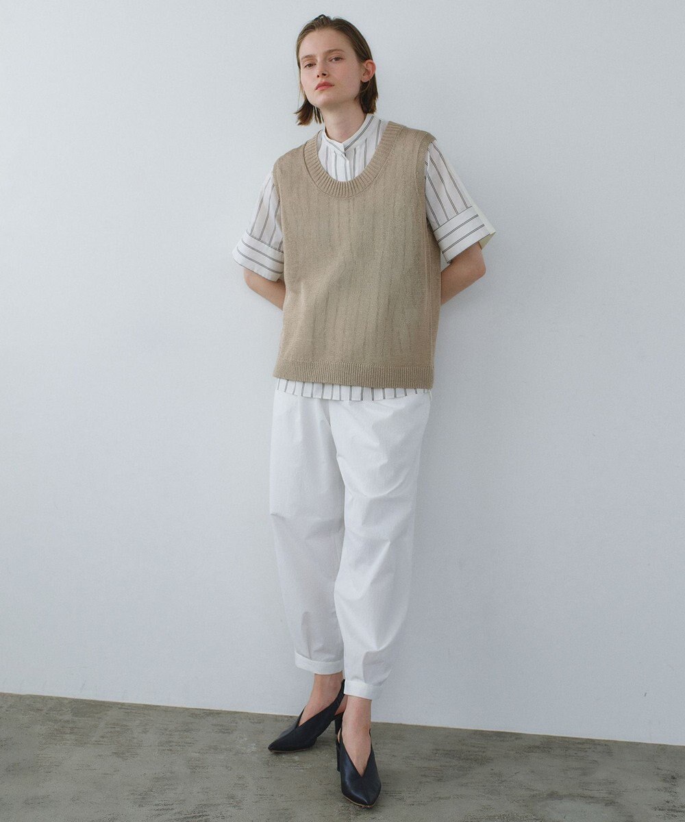 BEIGE， QUARTZ / 異素材コンビ ストライプシャツ 