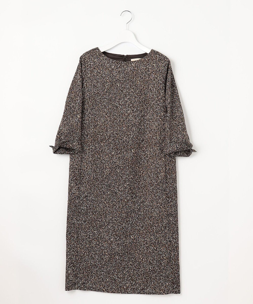 自由区 【XSサイズ～/洗える】ストレッチツイードプリント ワンピース 