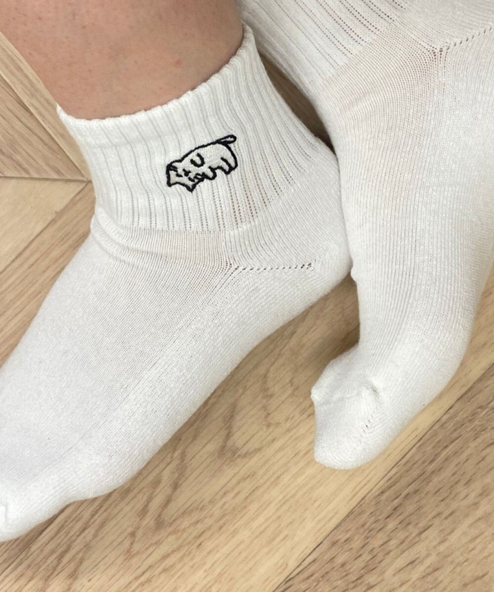 WEGO アンクルパイルゆる刺繍ソックス 