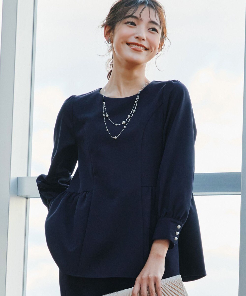 Tiaclasse 【ダブルクロス】パフスリーブペプラムチュニックブラウス 