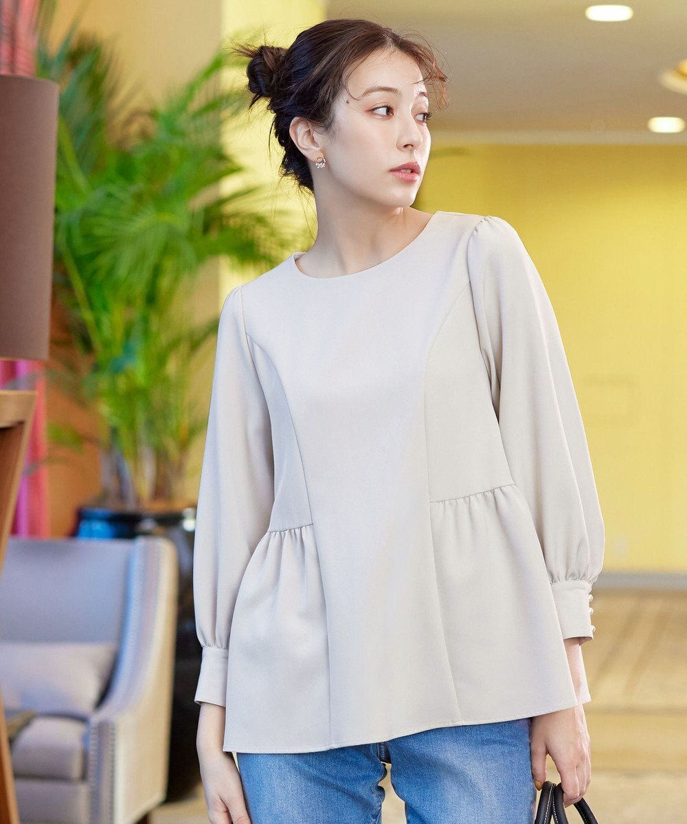 Tiaclasse 【ダブルクロス】パフスリーブペプラムチュニックブラウス 