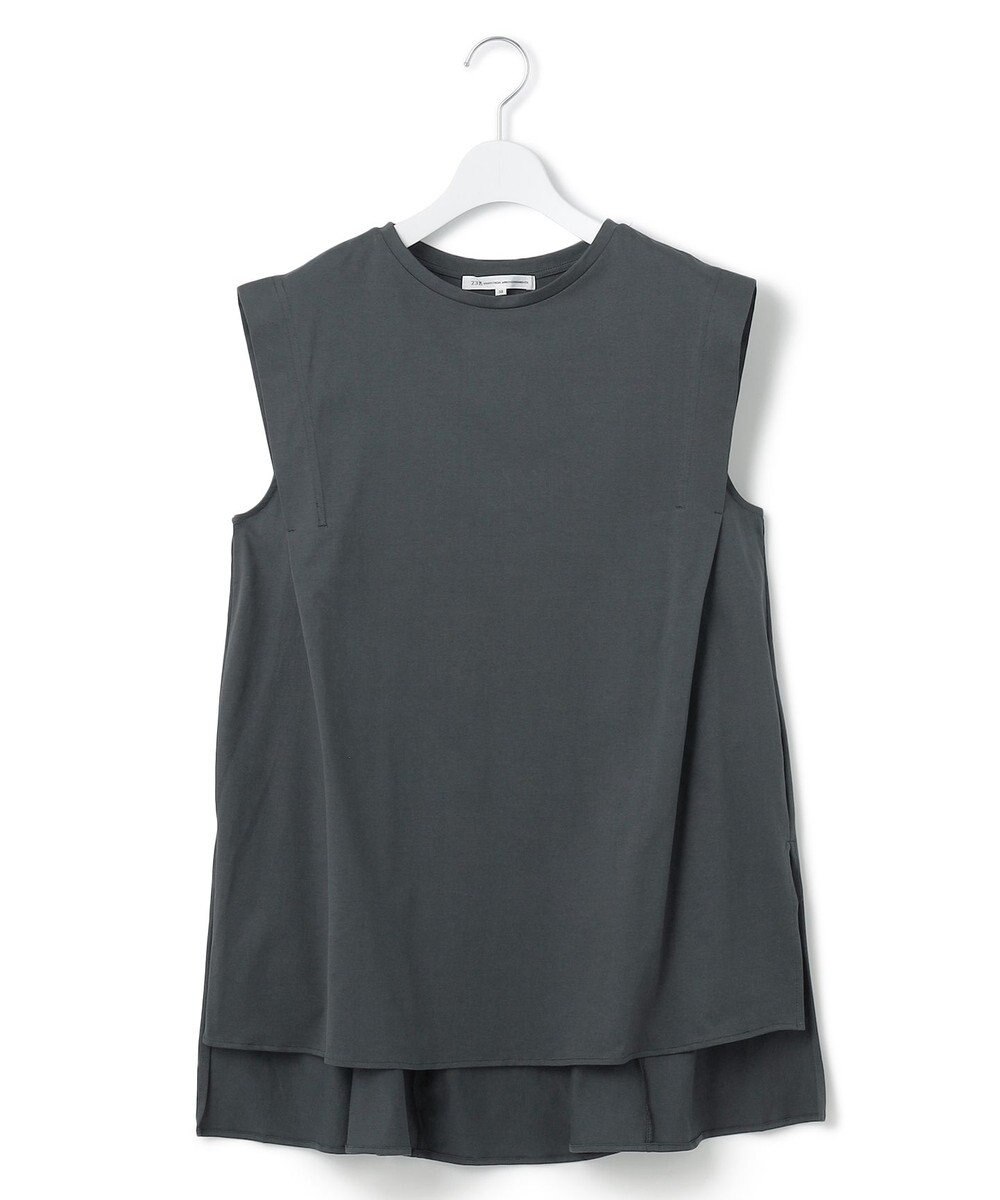 23区 L 【洗える】コンパクトヤーン フレアデザイン ノースリーブ カットソー 
