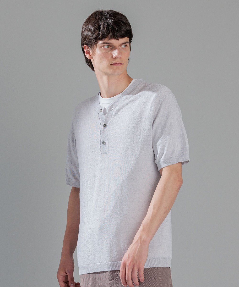 JOSEPH HOMME リネンナイロンプレーン　半袖ヘンリーネックニット 