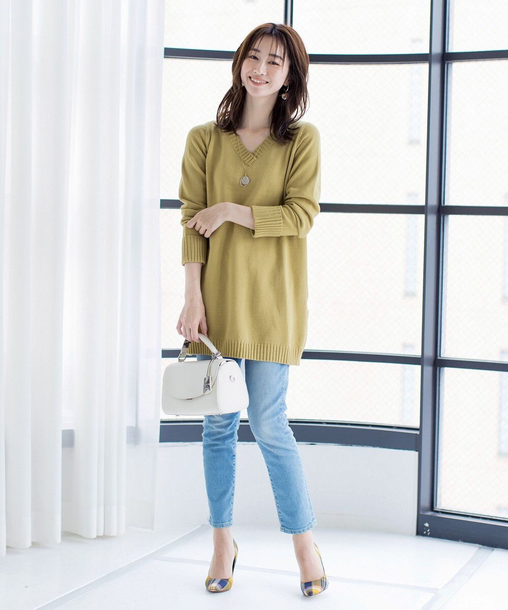 Tiaclasse 【洗える】Vネックリブニットチュニック 