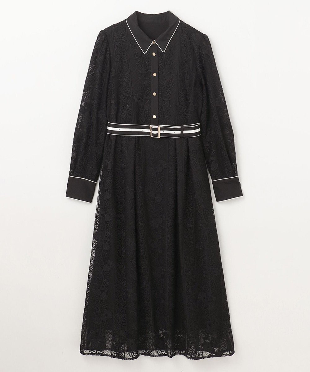 GRACE CONTINENTAL ストライプフラワー刺繍ワンピース 