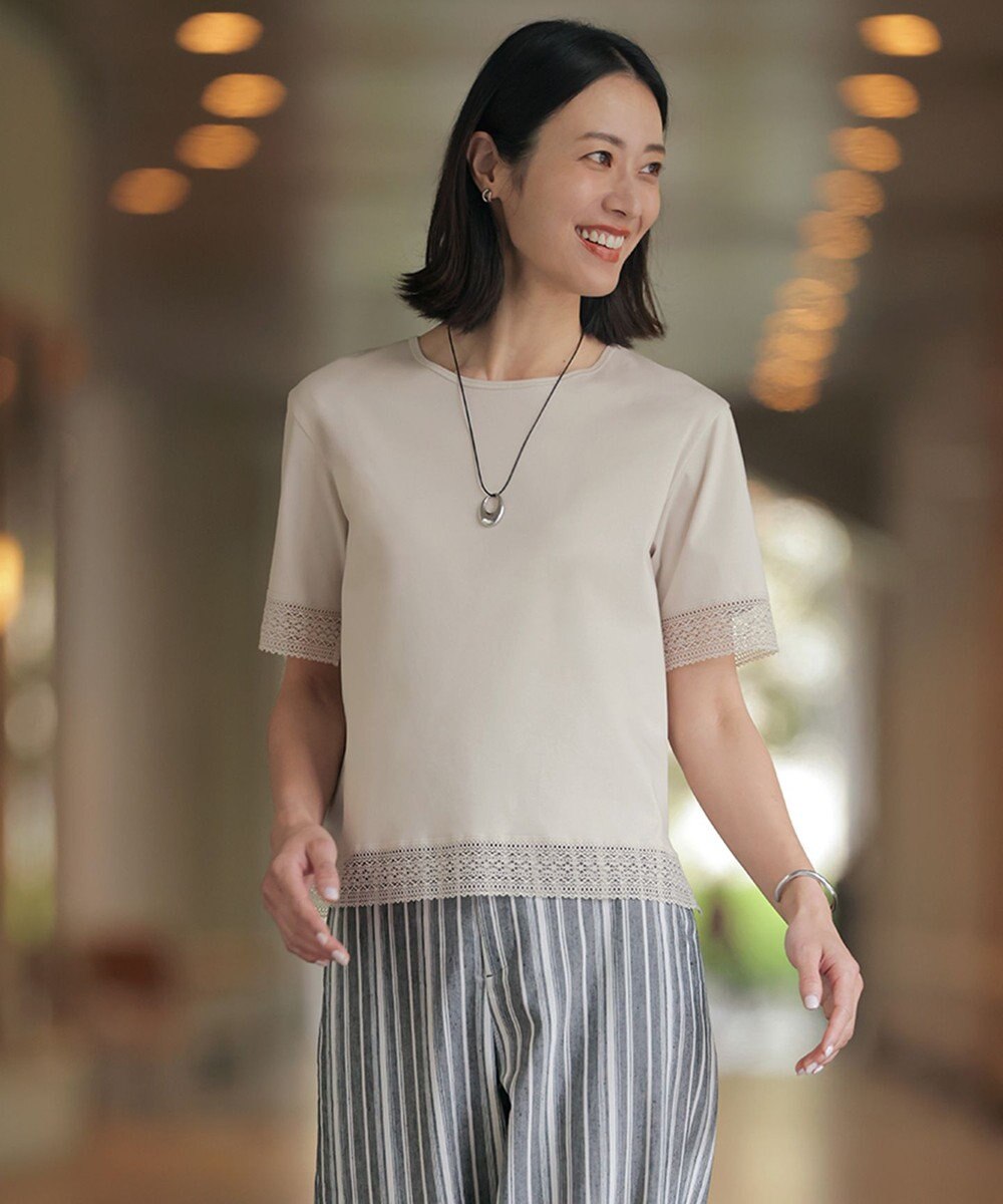 J.PRESS LADIES S 【一枚で着映え】コットンスムース レース カットソー 