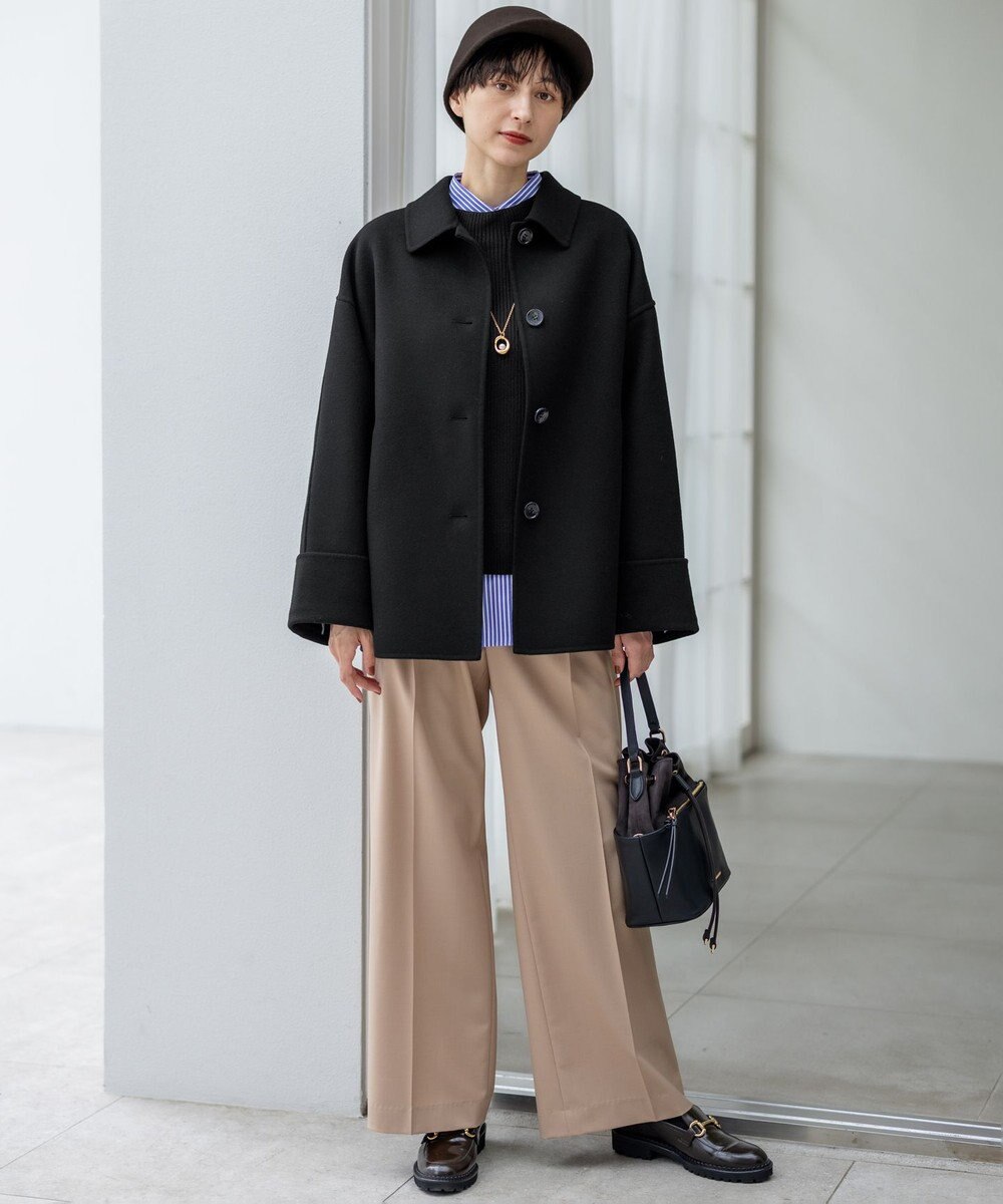 23区 【洗える】TWマットクロス タック ワイド パンツ 