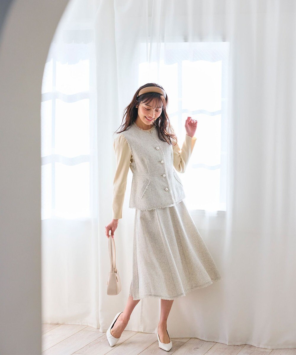 Feroux 【セットアップ対応】春ツイード フレアスカート 