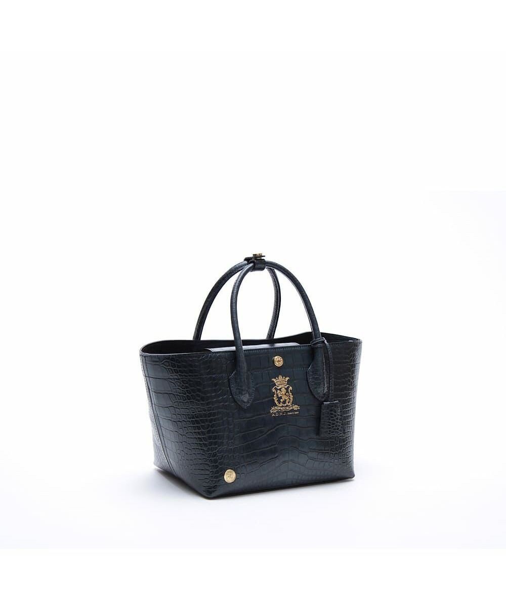 A.D.M.J. 【牛革】クロコ型押しキューブトート21cm(ショルダーストラップ付) 