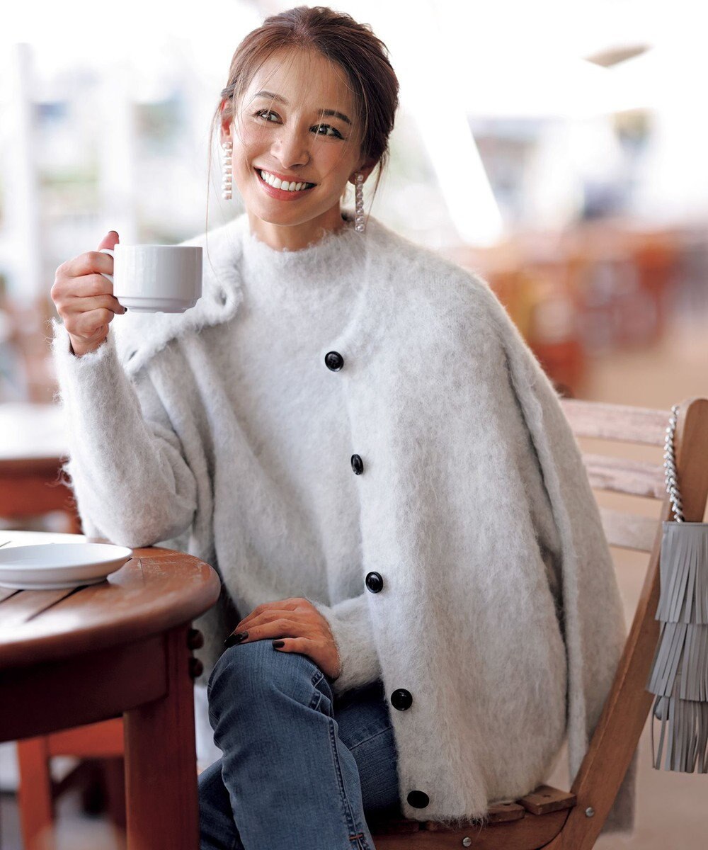 UNFILO L 【洗える】アルパカシャギー ハイネッククロップドニット 