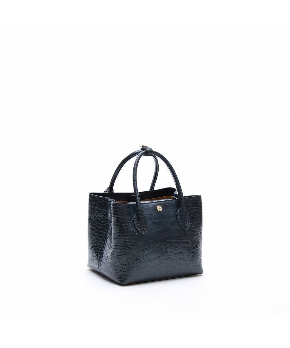 A.D.M.J. 【牛革】クロコ型押しキューブトート21cm(ショルダーストラップ付) 