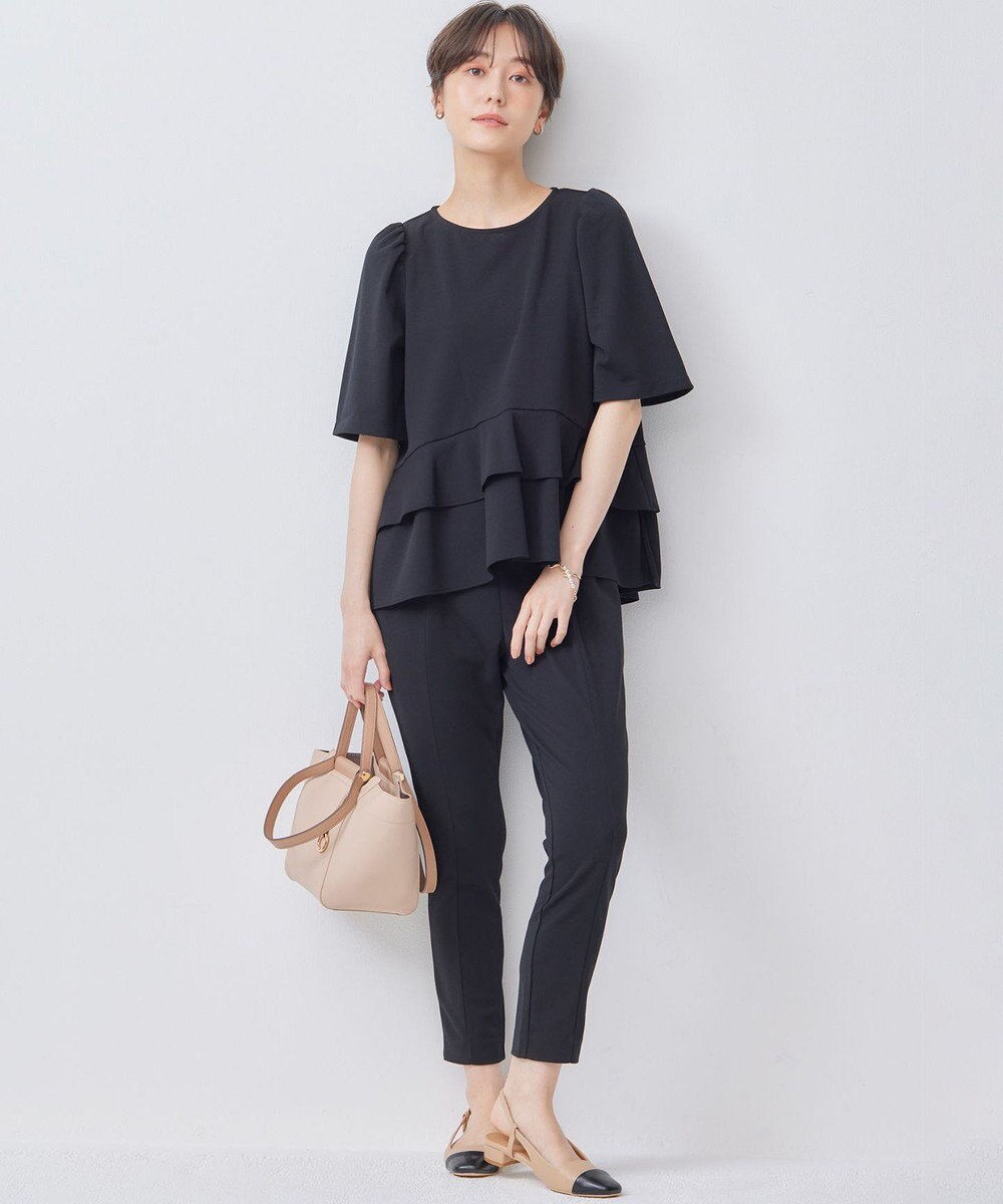 組曲 【接触冷感・吸湿・UVカット】ジョーゼットジャージーフリルブラウス 