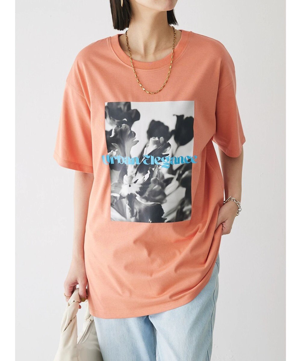 Green Parks レトロフラワーロゴ入りプリントＴシャツ 