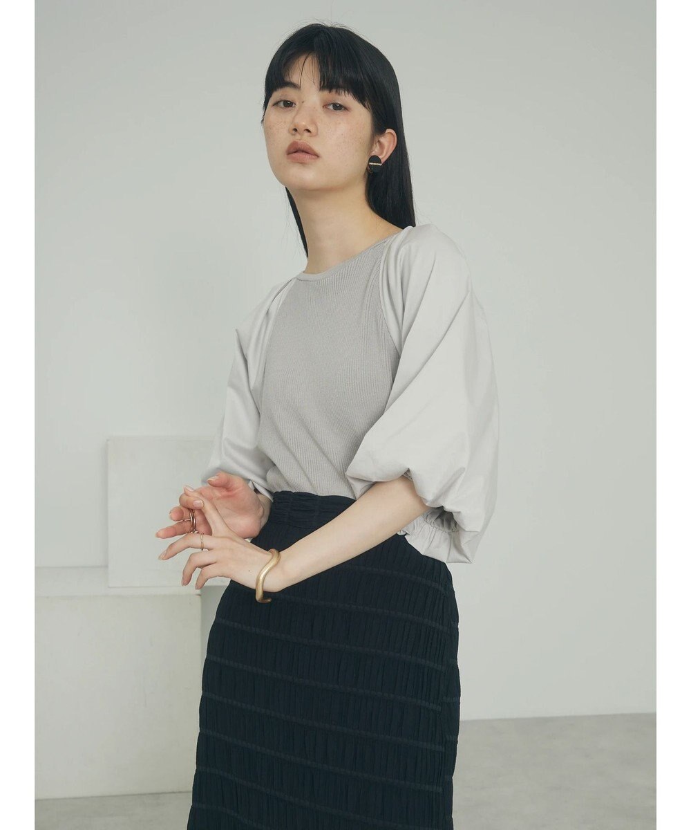 Green Parks armonia．袖布帛ニットプルオーバー 