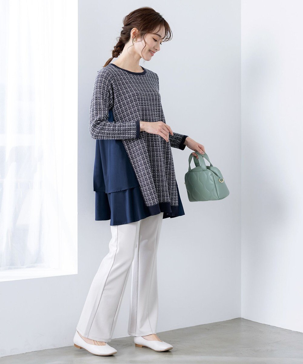 Tiaclasse 【洗える】ツイード2段フレアチュニックブラウス 