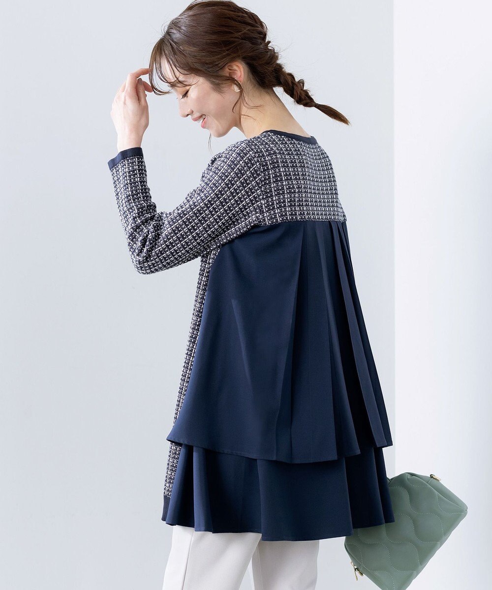 Tiaclasse 【洗える】ツイード2段フレアチュニックブラウス 