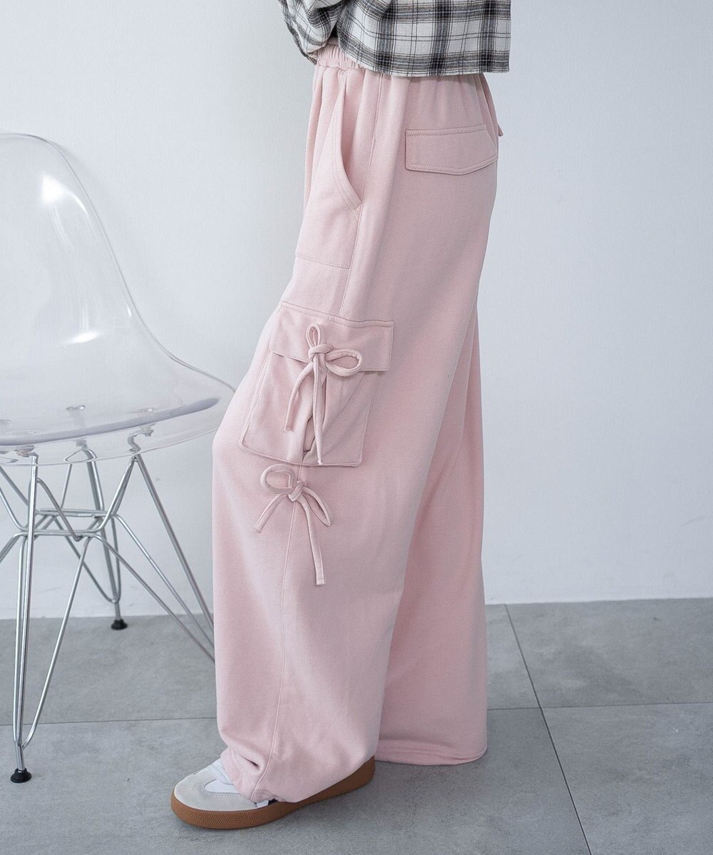 WEGO 【ウエストゴム】リボンカーゴスウェットパンツ 