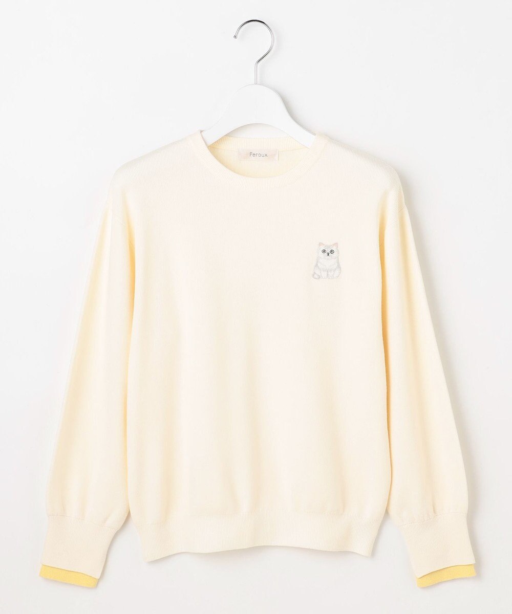 Feroux 【猫カフェMOCHAコラボ】しらたまくん刺繍 ニット 
