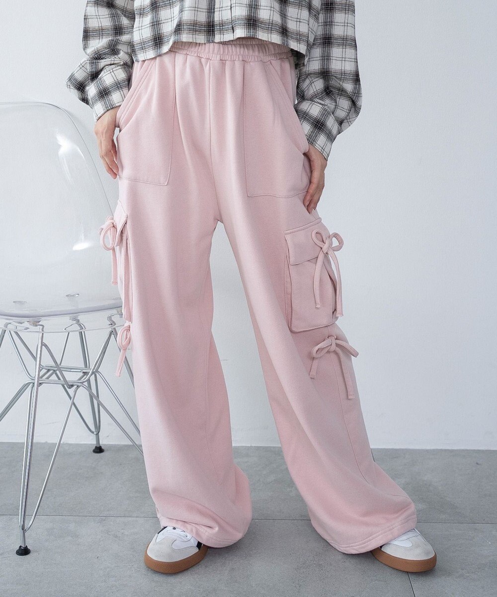 WEGO 【ウエストゴム】リボンカーゴスウェットパンツ 