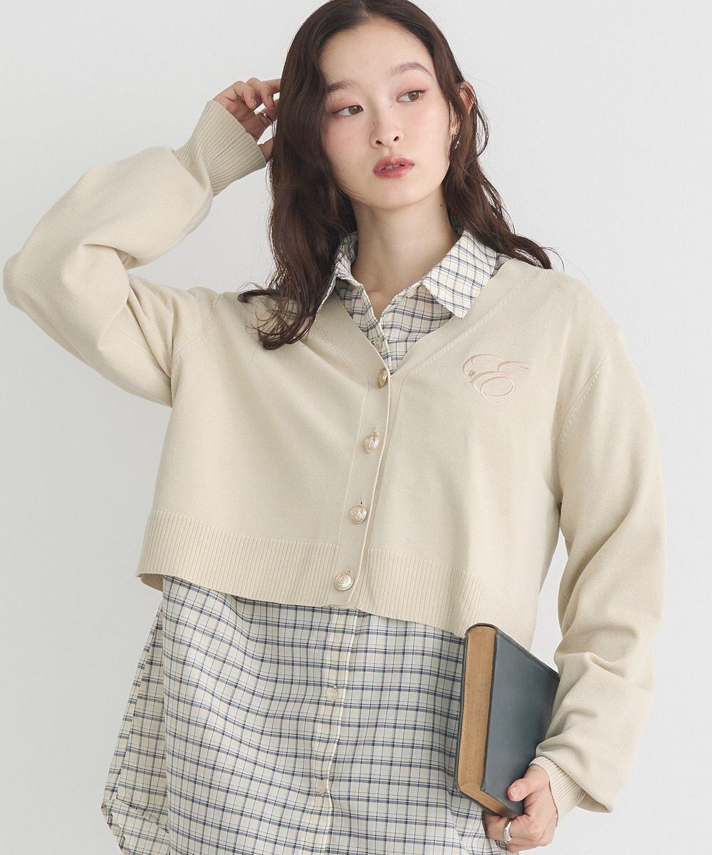 earth music&ecology ロゴ刺繍カーディガン 