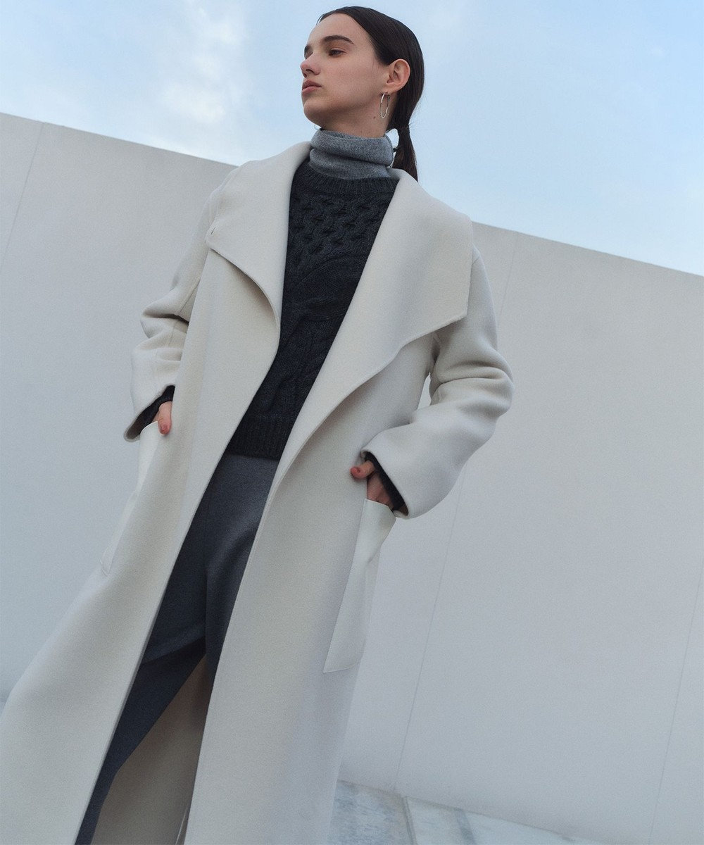 BEIGE， LEMOORE / ウールリバーフェイクレザーポケット付きコート 