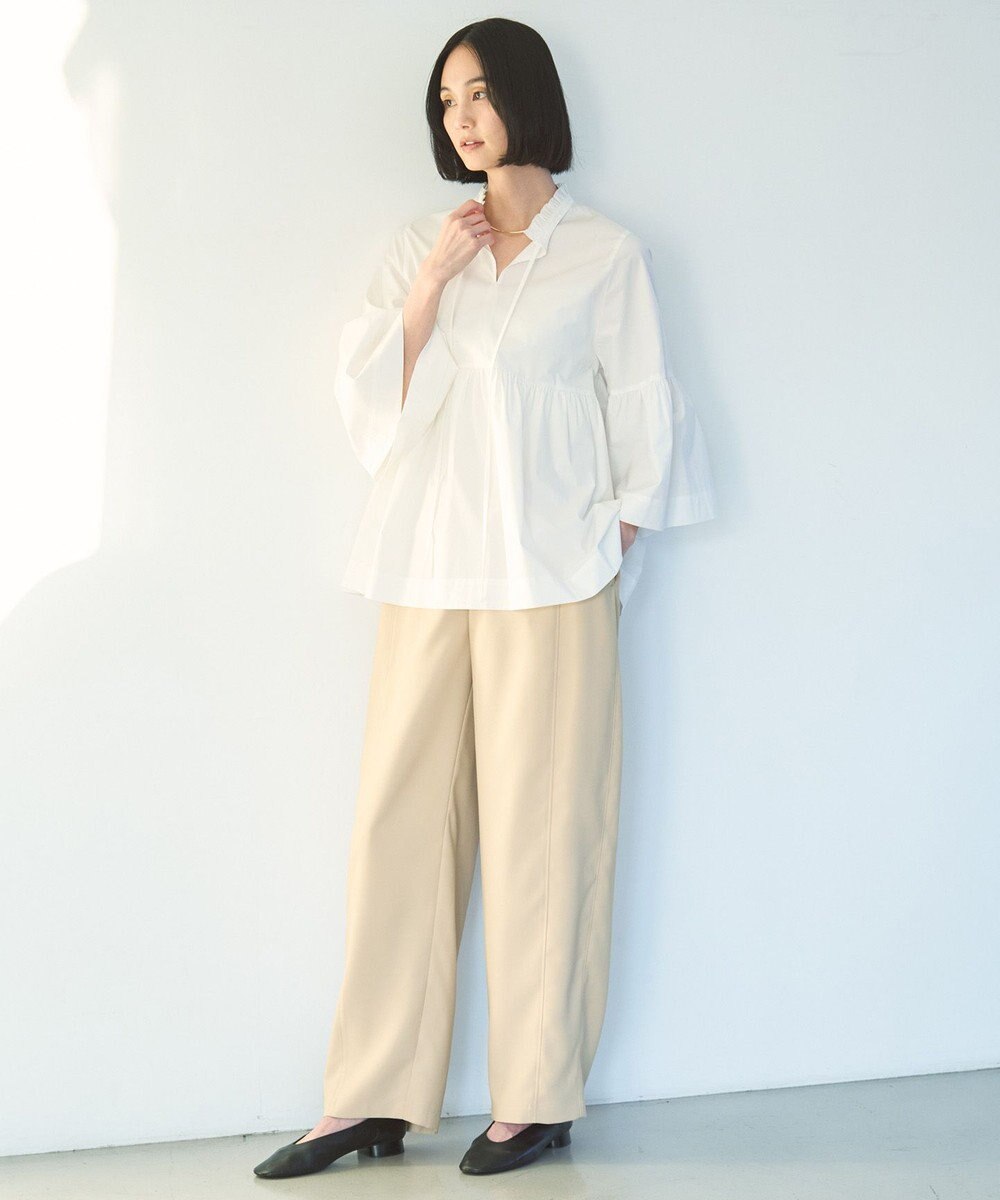 UNFILO コットンブロード フリルネックシャツ 