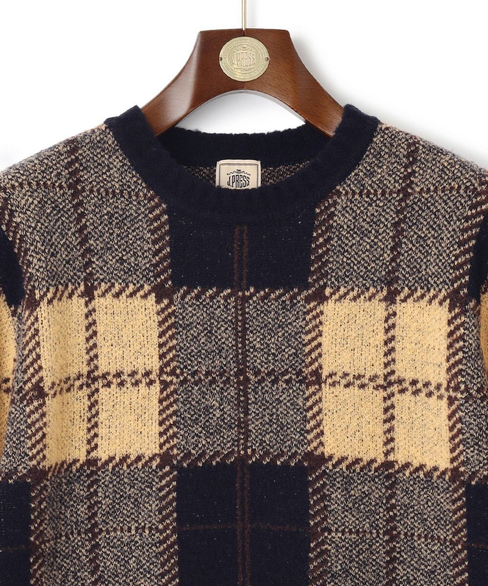 J.PRESS MEN ブークレジャガード ブラックウォッチクルー ニット 